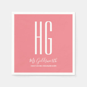 Monogram Coral Pink Personalized Stylist Brand Napkin