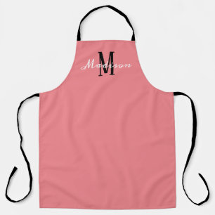 Monogram Coral Pink Script Personalized Apron