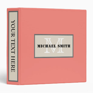 Monogram Coral Pink Solid Colour Background Binder
