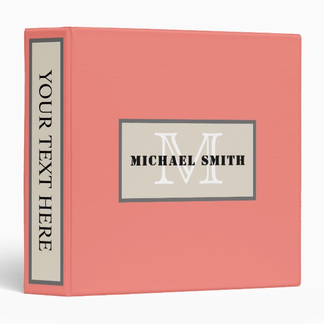 Monogram Coral Pink Solid Colour Background Binder (Front/Spine)