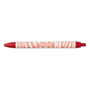 Monogram Coral Pink Striped Zebra Pattern Trendy Black Ink Pen