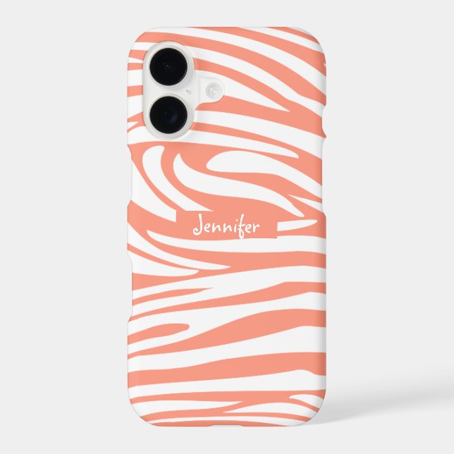 Monogram Coral Pink Striped Zebra Pattern Trendy C (Back)