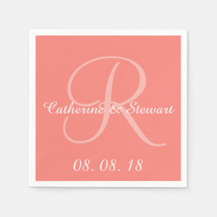 Monogram Coral Pink Stylish Colour Design Wedding Napkin