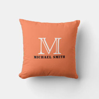 Monogram Coral Solid Color Background Throw Pillow