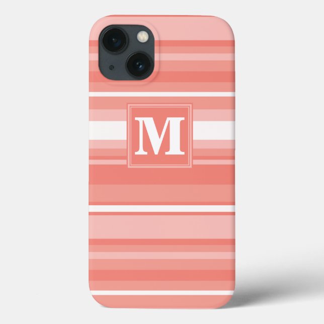 Monogram coral stripes Case-Mate iPhone case (Back)