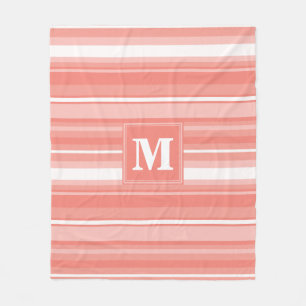 Monogram coral stripes fleece blanket