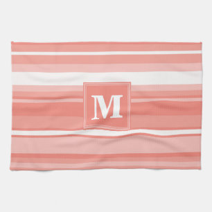 Monogram coral stripes kitchen towel