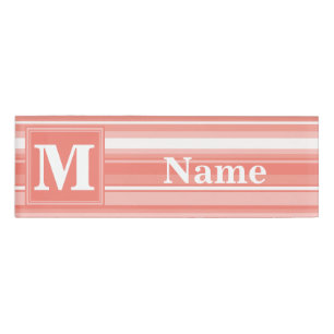 Monogram coral stripes name tag