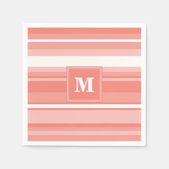 Monogram coral stripes napkin (Front)
