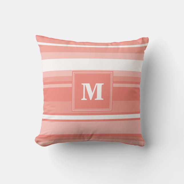 Monogram coral stripes throw pillow (Front)