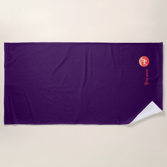 Monogram coral wavy letter A purple beach towel (Front)