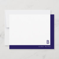 Monogram Corner Band Dark Blue Personal Stationery