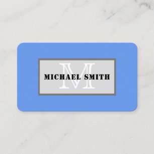 Monogram Cornflower Blue Solid Colour Background Business Card
