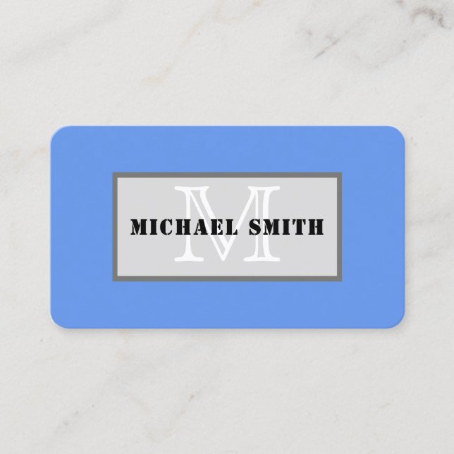 Monogram Cornflower Blue Solid Colour Background Business Card (Front)