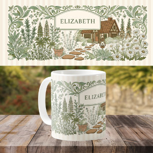 Monogram Cottagecore Frog Garden  Coffee Mug
