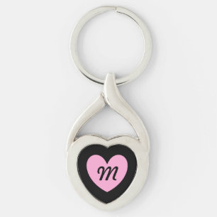 Monogram Cotton Candy Pink heart on black Keychain