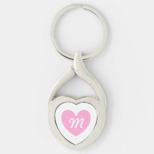 Monogram Cotton Candy Pink heart on white Keychain