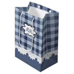 Monogram Country Blue Plaid Medium Gift Bag