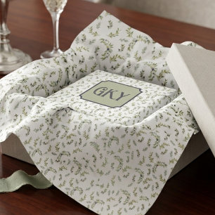 Monogram Country Chic Watercolor Olive Pattern Tissue Paper