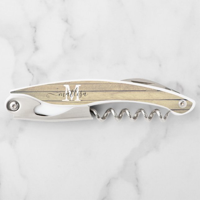 Monogram Country Rustic Script Name Personalized  Corkscrew (Front)