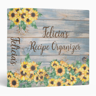 Monogram Country Sunflower Recipe Organizer 3 Ring Binder
