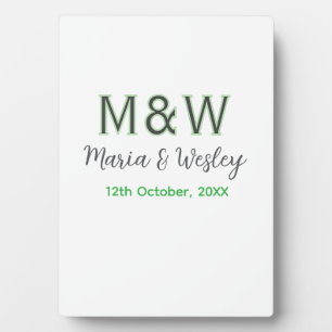 Monogram couple gray green modern romantic date si plaque