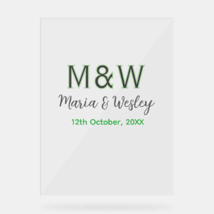 Monogram couple grey green modern romantic date si acrylic sign