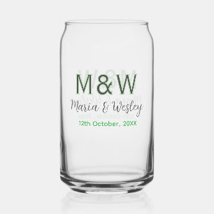 Monogram couple grey green modern romantic date si can glass