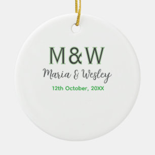 Monogram couple grey green modern romantic date si ceramic ornament
