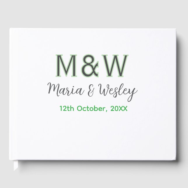 Monogram couple grey green modern romantic date si guest book (Front)