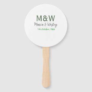 Monogram couple grey green modern romantic date si hand fan