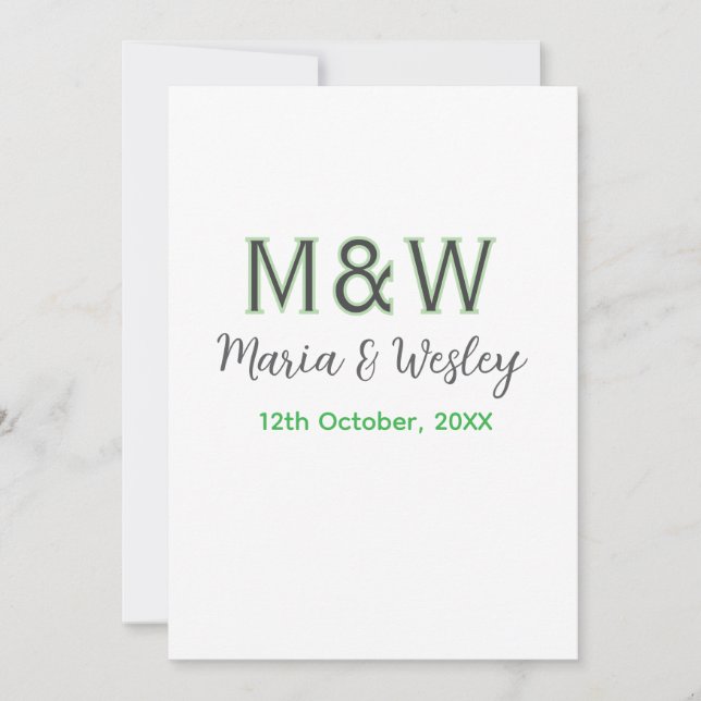 Monogram couple grey green modern romantic date si invitation (Front)