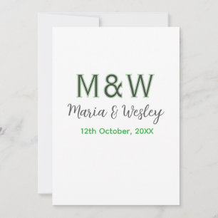 Monogram couple grey green modern romantic date si invitation
