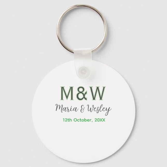 Monogram couple grey green modern romantic date si keychain (Front)