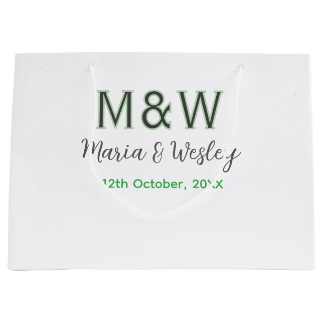 Monogram couple grey green modern romantic date si large gift bag (Front)