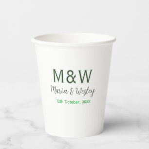 Monogram couple grey green modern romantic date si paper cups