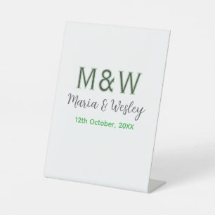 Monogram couple grey green modern romantic date si pedestal sign