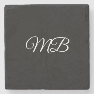 Monogram Couple Initial Black White Gift Favour Stone Coaster