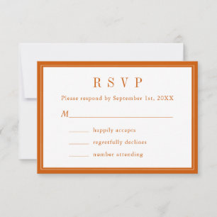 Monogram Couple Name Simple Burnt Orange And White RSVP Card