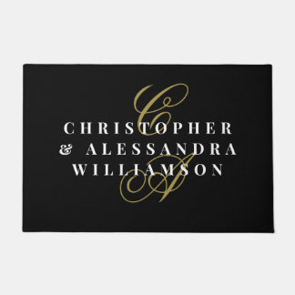 Monogram Couple Names Black Gold White Minimalist  Doormat