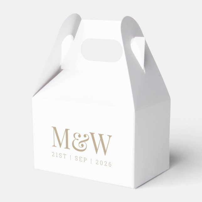 Monogram Couple's Modern Wedding Gold White Favor Box (Front Side)