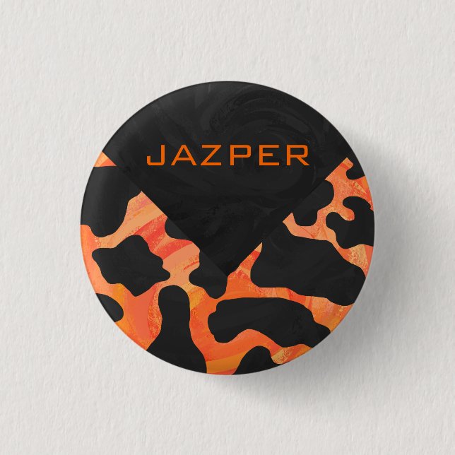 Monogram Cow Black and Orange Print 1 Inch Round Button (Front)