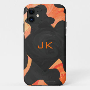 Monogram Cow Black and Orange Print iPhone 11 Case