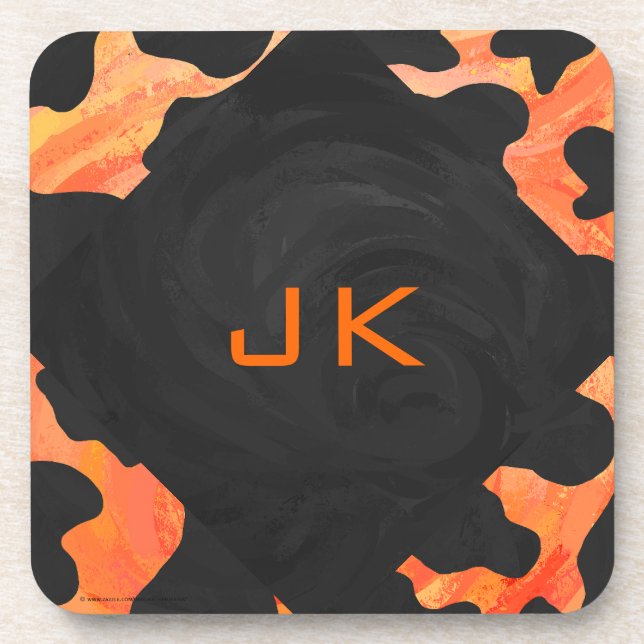 Monogram Cow Black and Orange Print Coaster (Front)