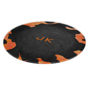 Monogram Cow Black and Orange Print Cutting Board