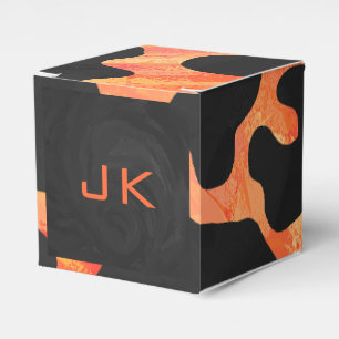 Monogram Cow Black and Orange Print Favor Box