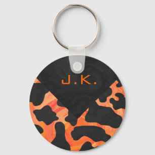 Monogram Cow Black and Orange Print Keychain