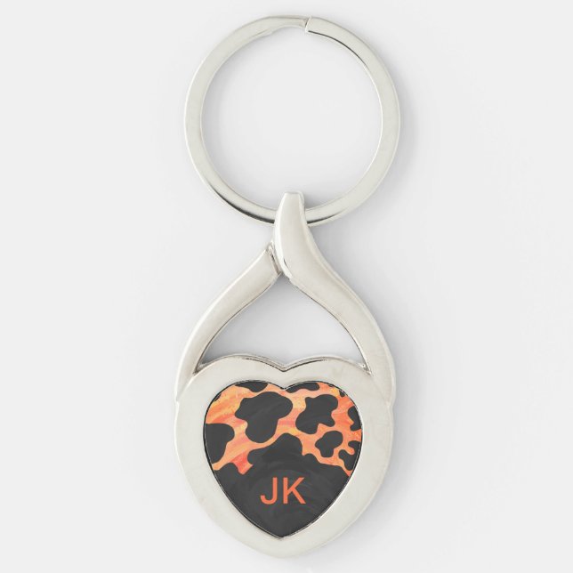 Monogram Cow Black and Orange Print Keychain (Front)