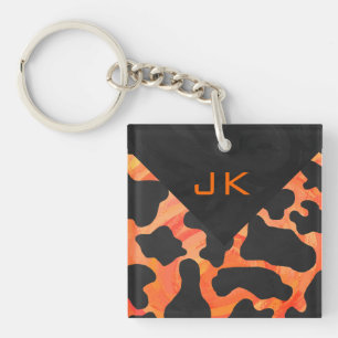 Monogram Cow Black and Orange Print Keychain