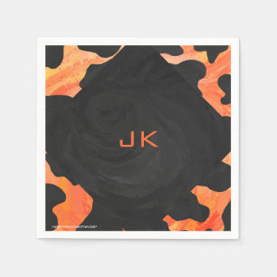 Monogram Cow Black and Orange Print Napkin